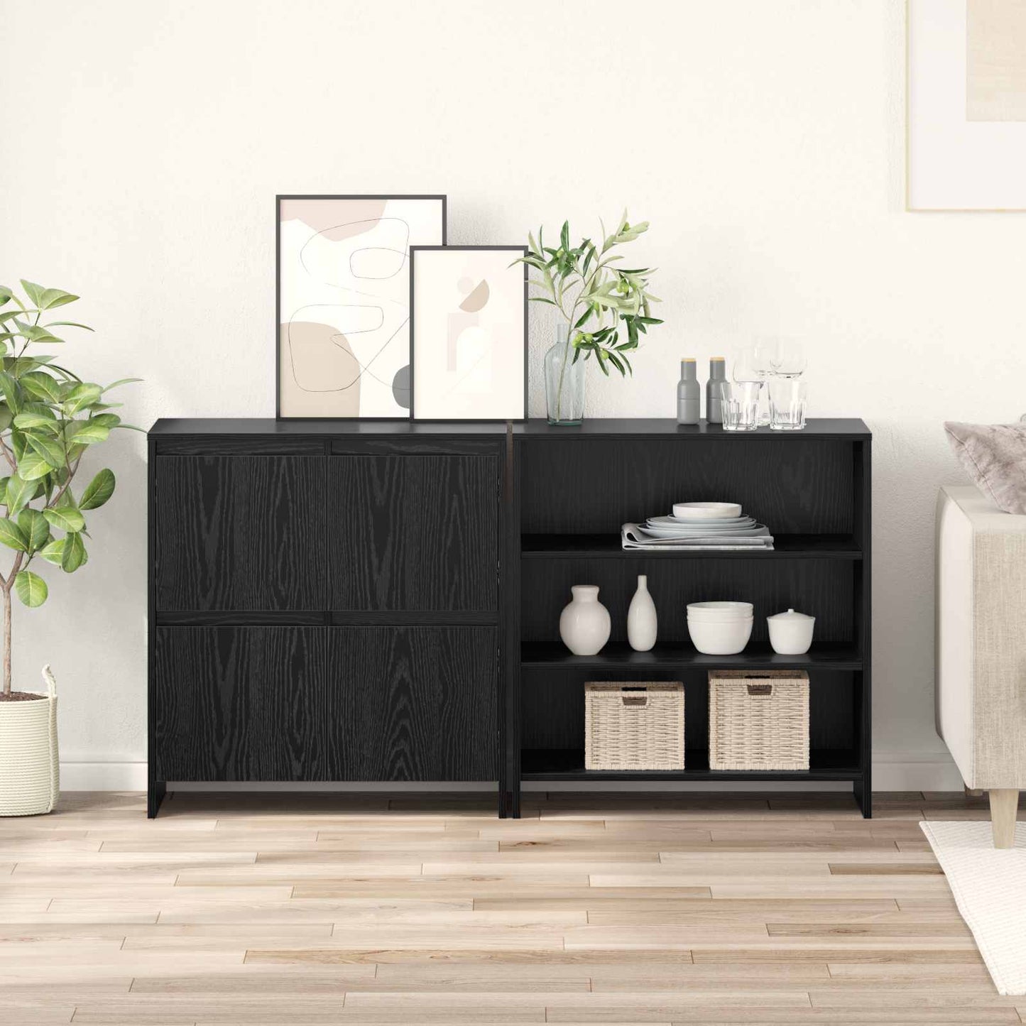 Credenza 2 pcs Rovere Nero 70 x 41 x 75 cm Legno multistrato | homemem39