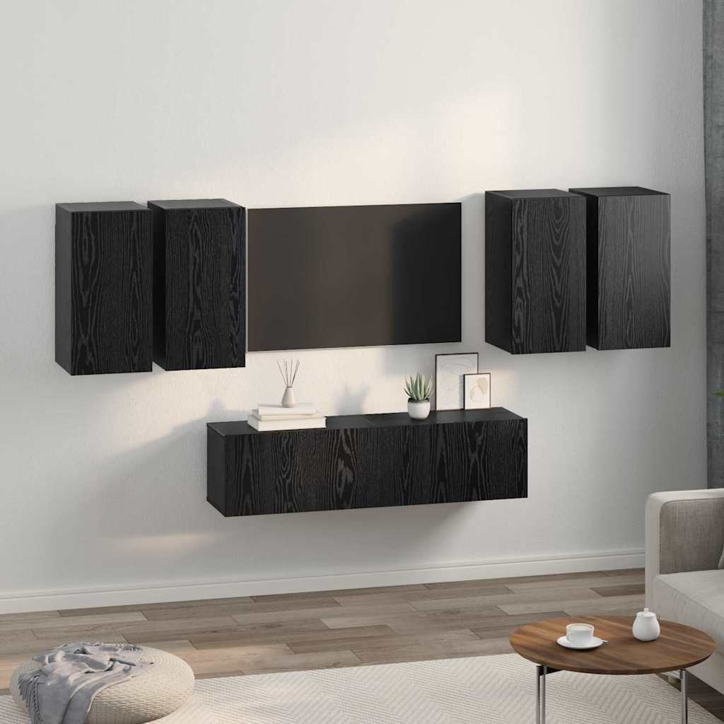 Set mobile TV 6 pcs Rovere nero 60 x 30 x 30 cm