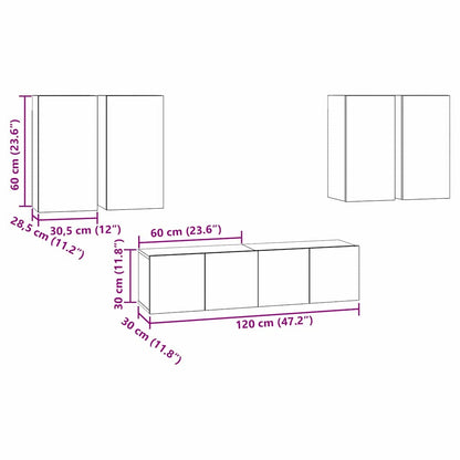 Set mobile TV 6 pcs Rovere nero 60 x 30 x 30 cm