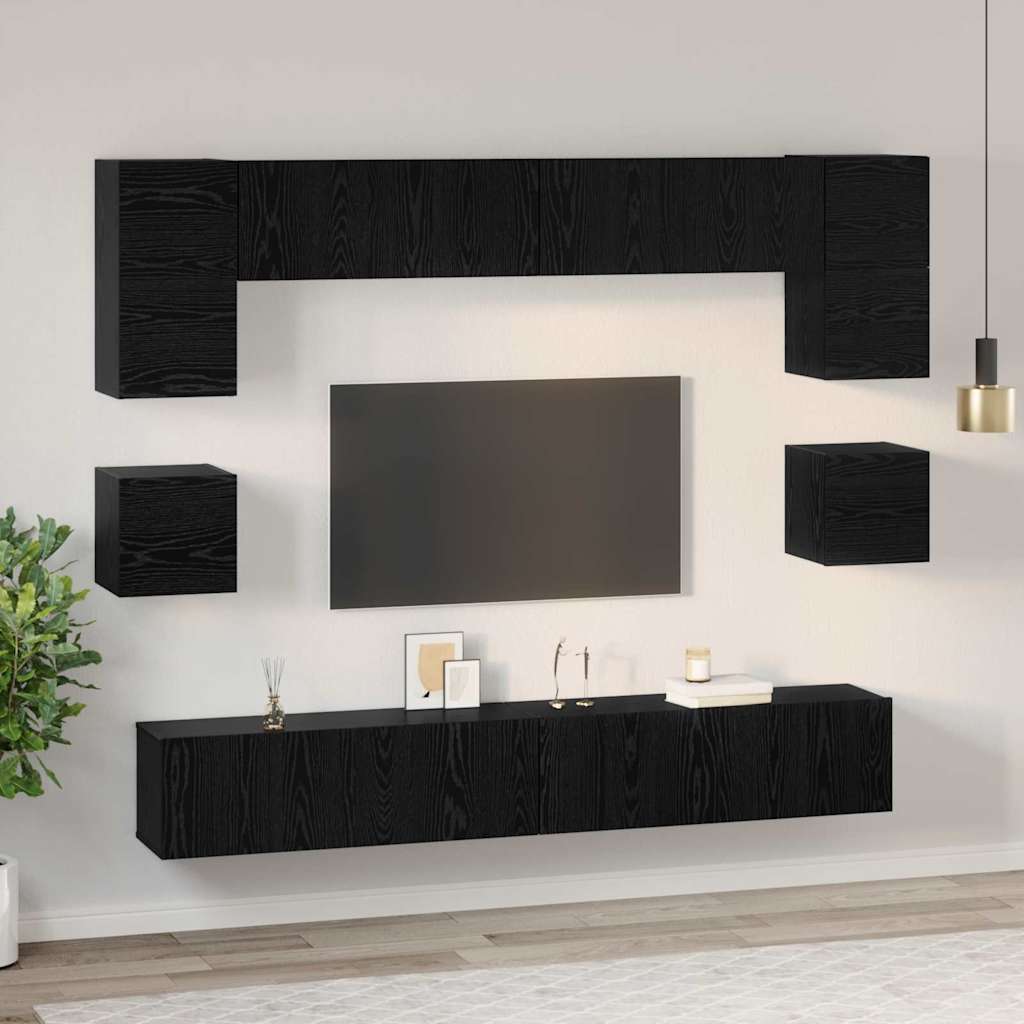 Set mobile TV 8 pcs Rovere Nero Legno multistrato | homemem39
