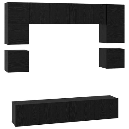Set mobile TV 8 pz Rovere Nero Legno ingegnerizzato
