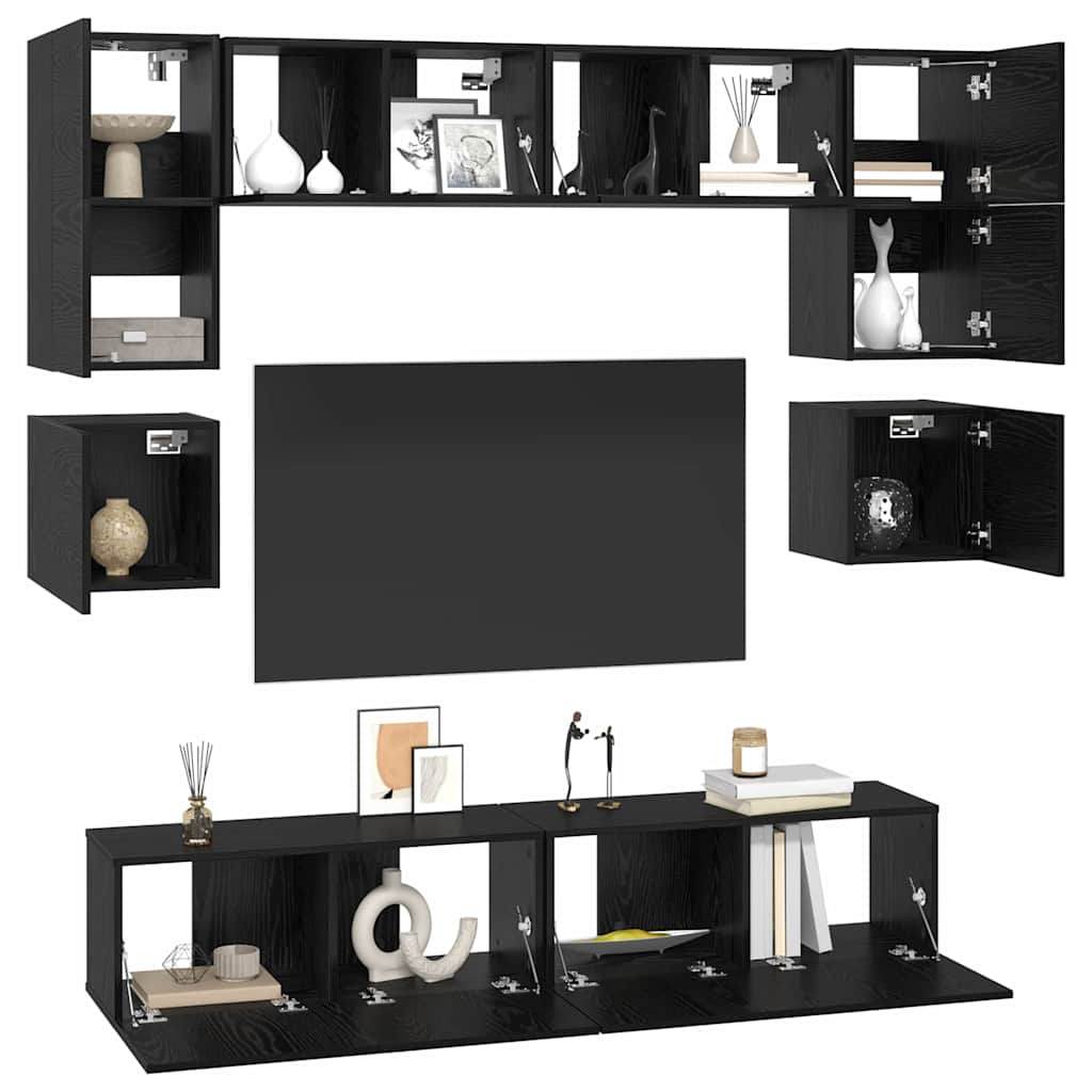 Set mobile TV 8 pcs Rovere Nero Legno multistrato | homemem39