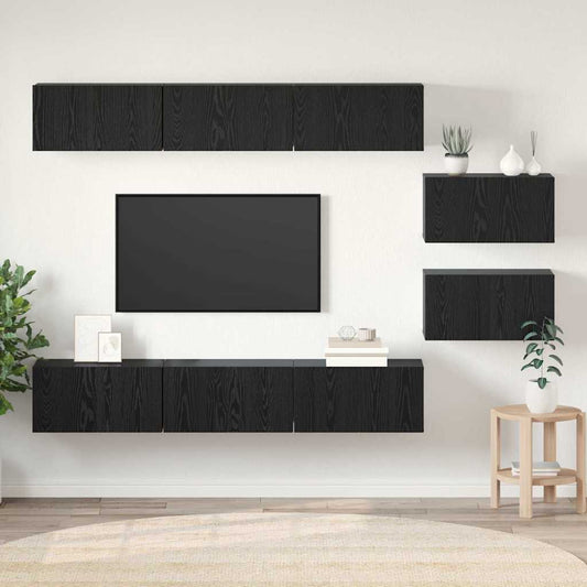 Set mobile TV 8 pcs Rovere nero 60 x 30 x 30 cm