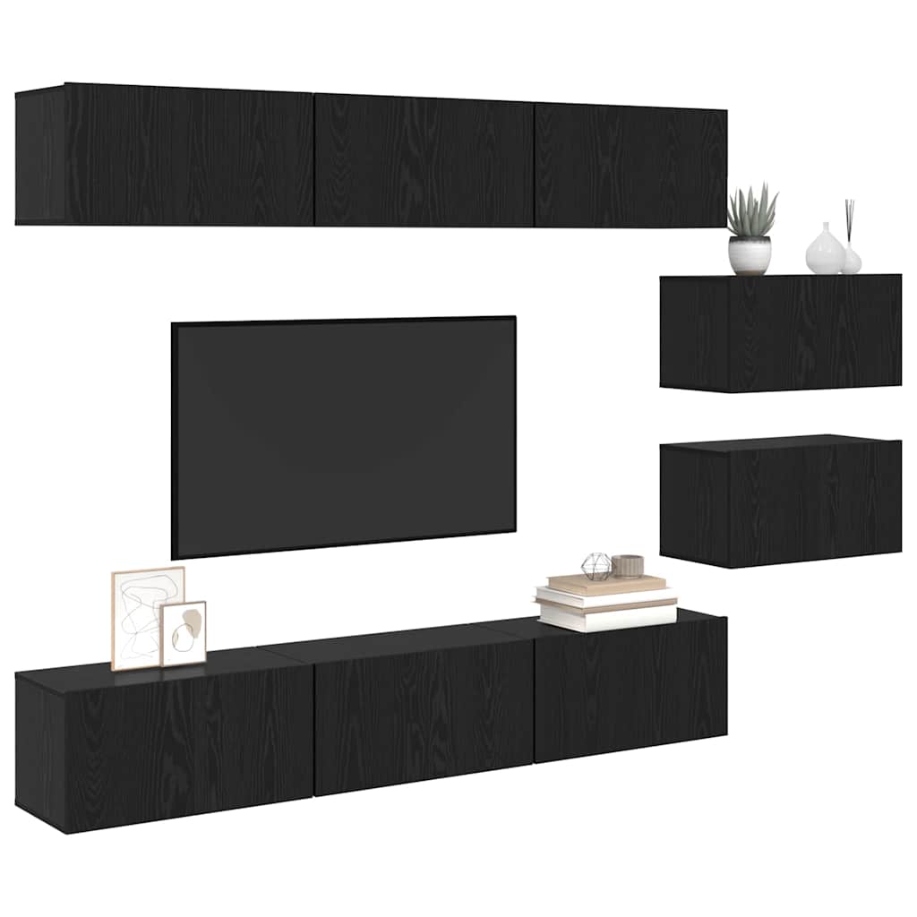 Set mobile TV 8 pcs Rovere nero 60 x 30 x 30 cm
