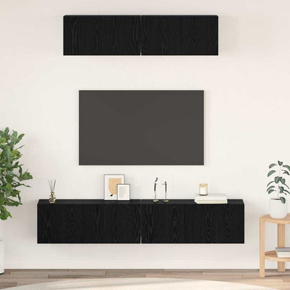 Mobile TV da Parete 4 pcs Rovere Nero Legno multistrato