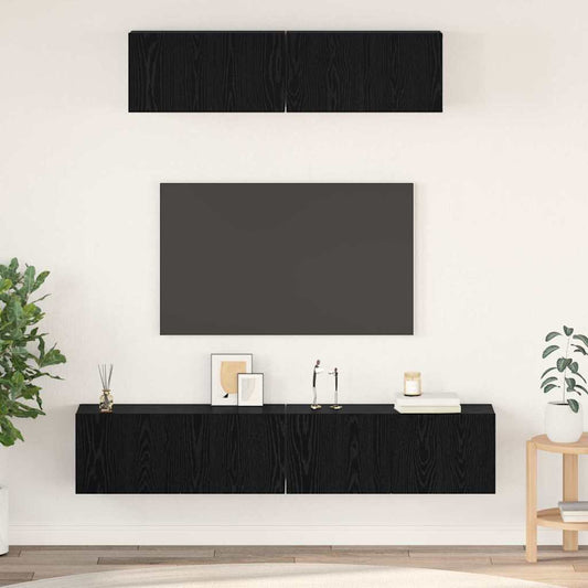 Mobile TV da Parete 4 pcs Rovere Nero Legno multistrato
