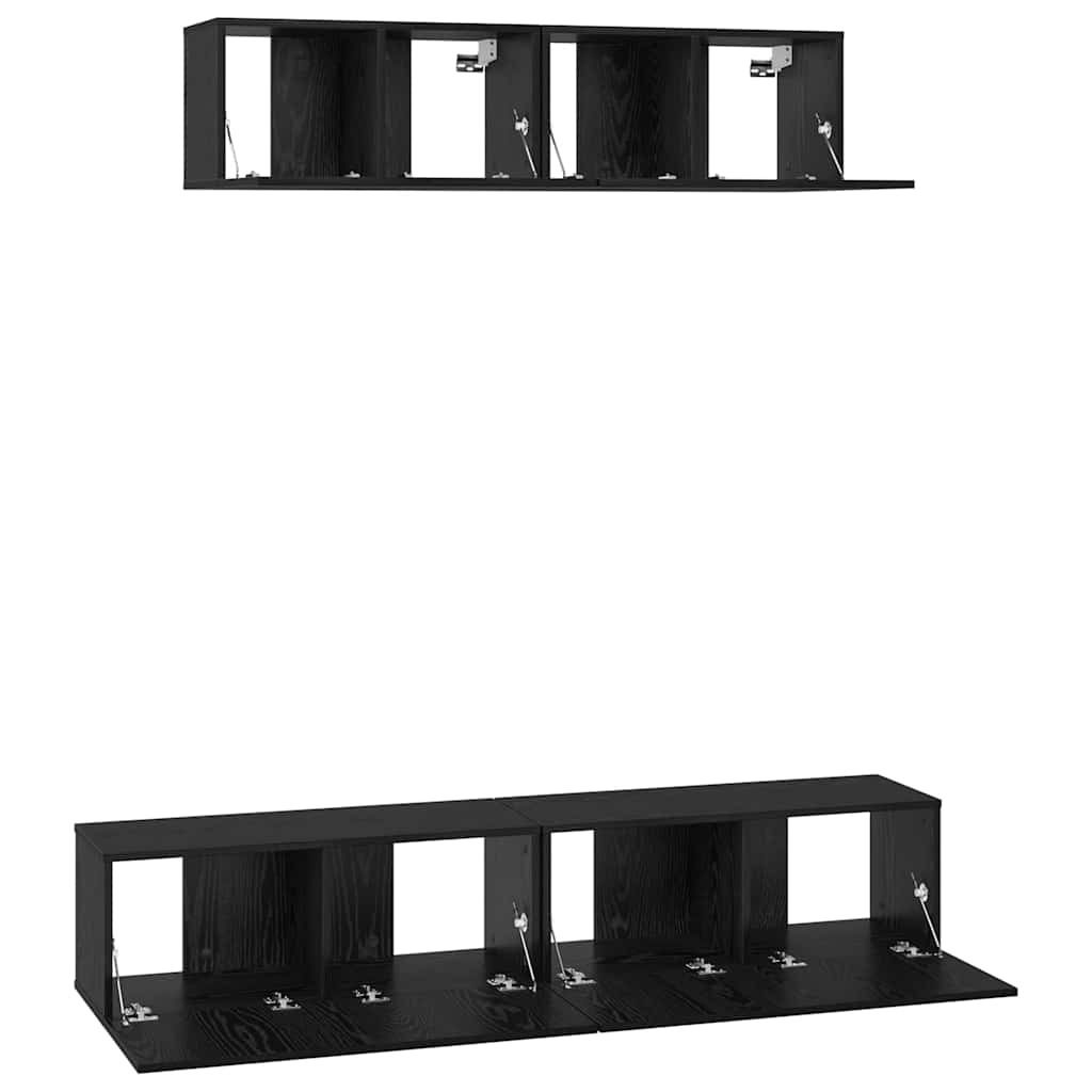 Mobile TV da Parete 4 pcs Rovere Nero Legno multistrato