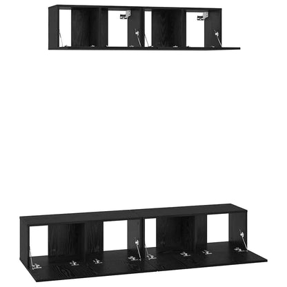 Mobile TV da Parete 4 pcs Rovere Nero Legno multistrato