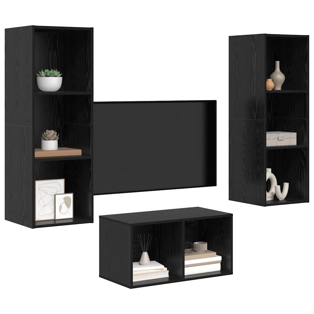 Set mobile TV Rovere nero 37 x 37 x 107 cm Legno multistrato