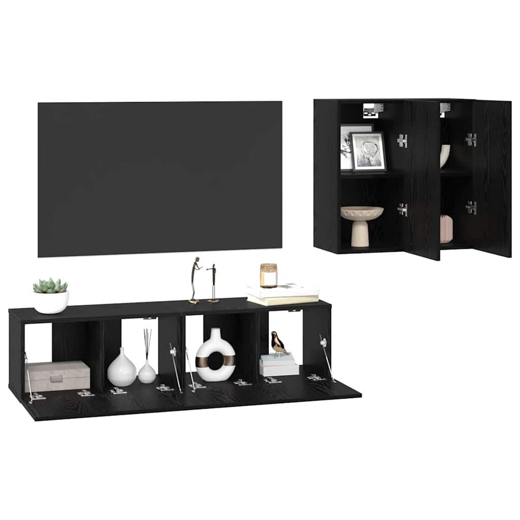Set mobile TV 4 pcs Rovere nero Legno multistrato