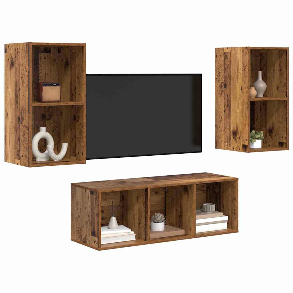 Set di mobili TV 3 pcs Legno vecchio Legno multistrato