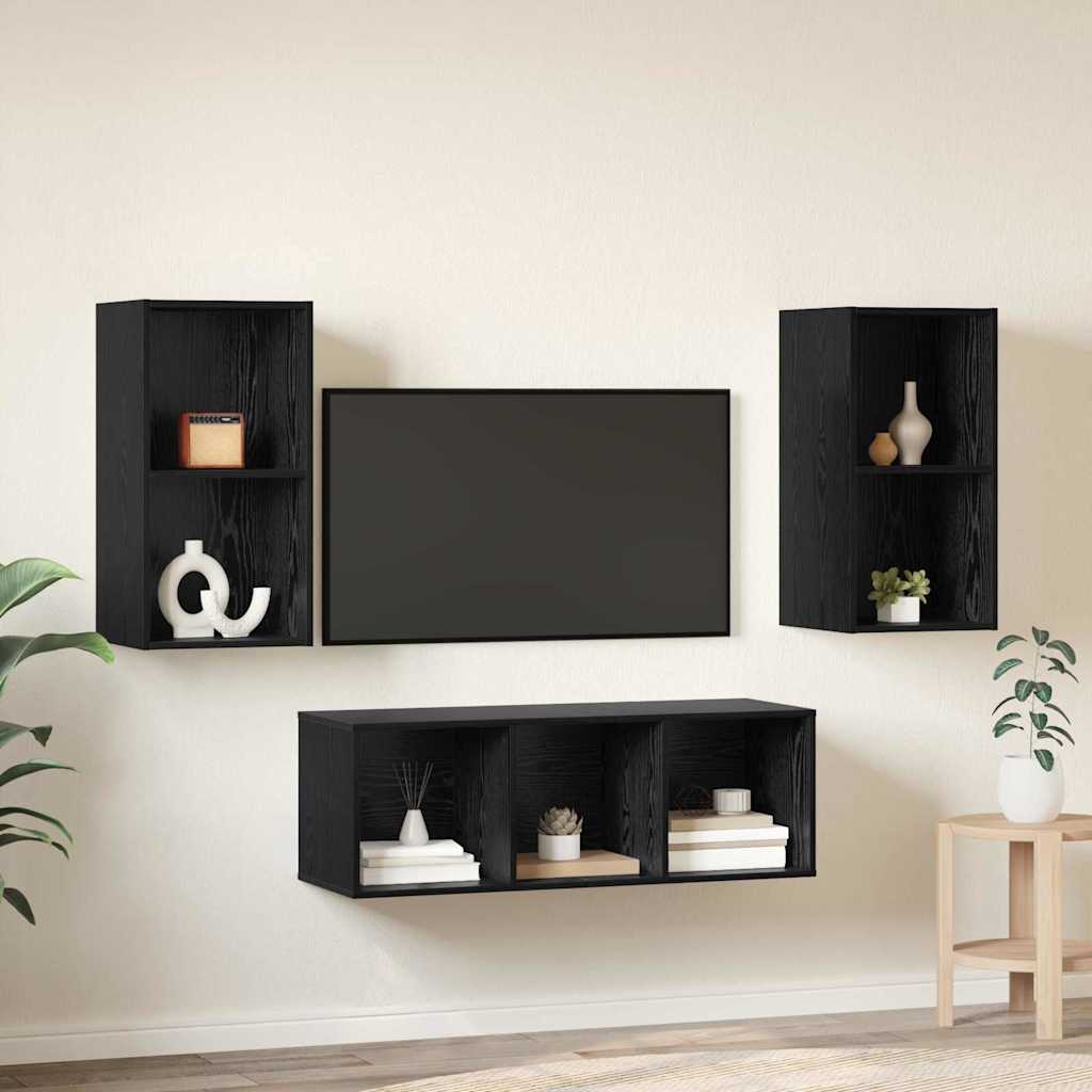 Set di mobili TV 3 pcs Rovere nero Legno multistrato