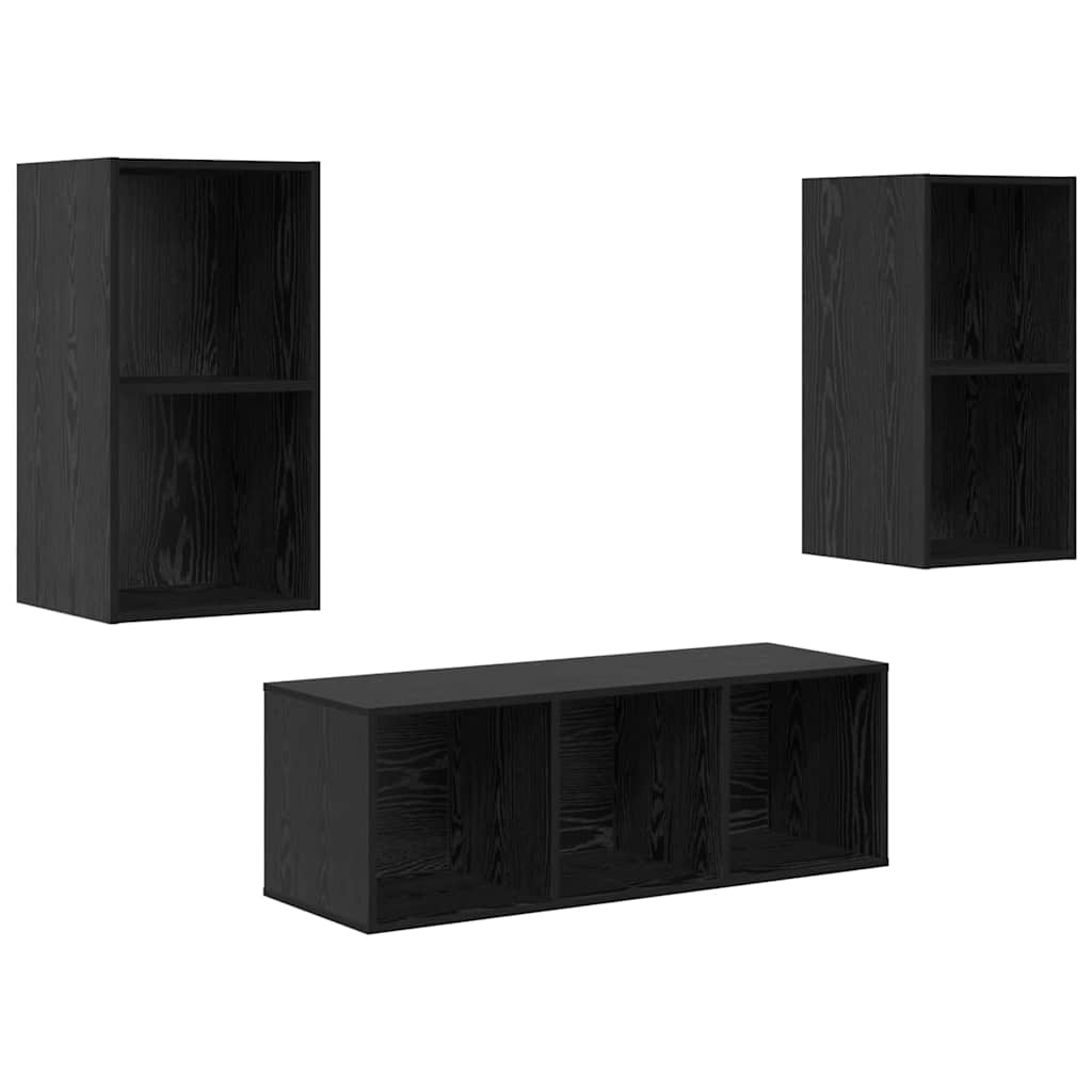 Set di mobili TV 3 pcs Rovere nero Legno multistrato
