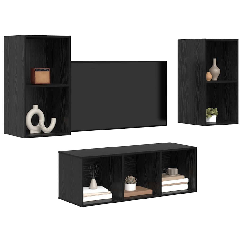Set di mobili TV 3 pcs Rovere nero Legno multistrato