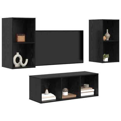 Set di mobili TV 3 pcs Rovere nero Legno multistrato