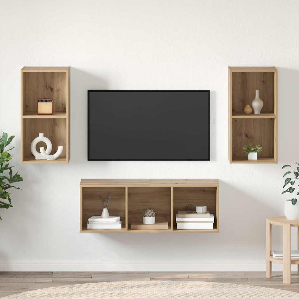 Set mobile TV 3 pz Rovere artigianale Legno ingegnerizzato