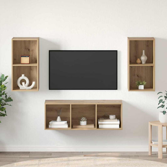 Set mobile TV 3 pz Rovere artigianale Legno ingegnerizzato