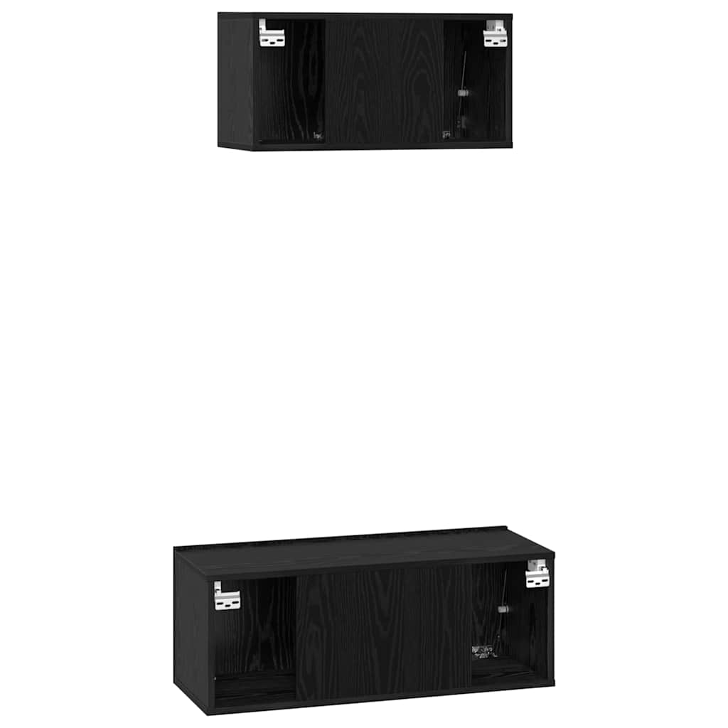 Set mobile TV 2 pz Rovere Nero Legno ingegnerizzato