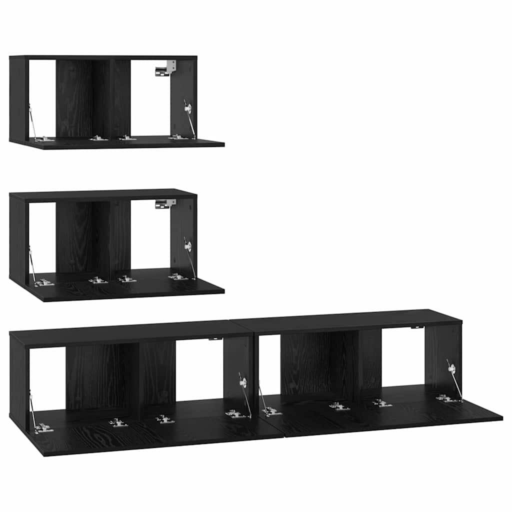 Set mobile TV 4 pcs Rovere nero Legno multistrato
