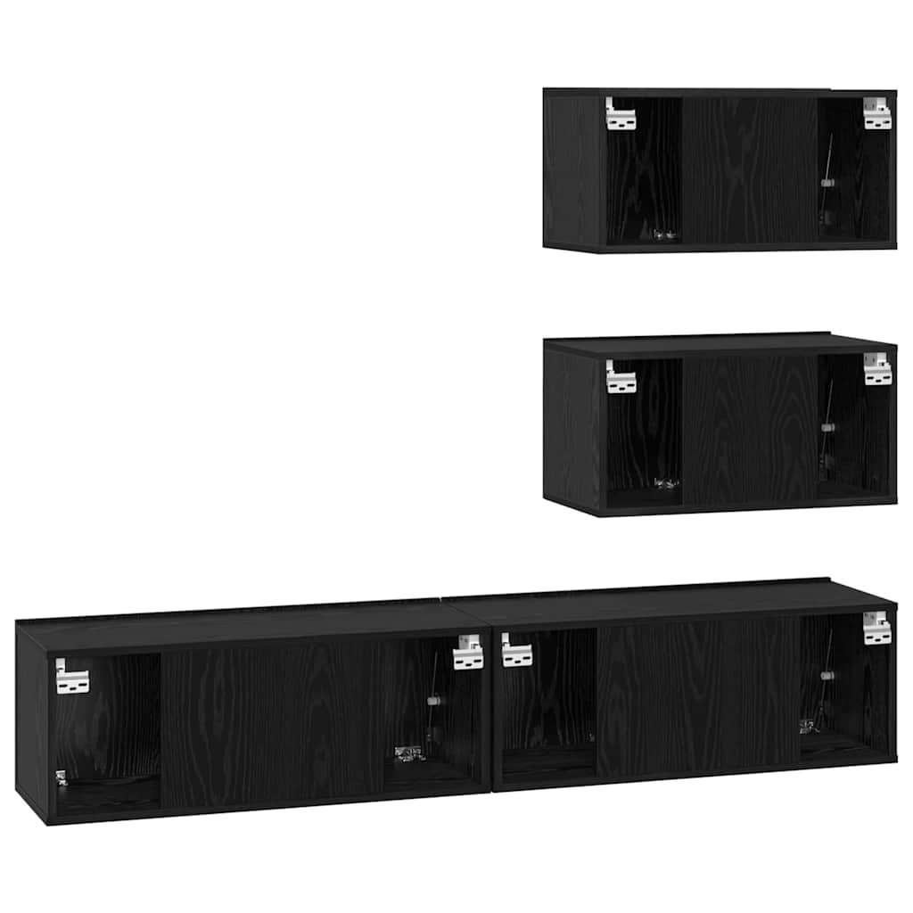 Set mobile TV 4 pz Rovere Nero Legno ingegnerizzato