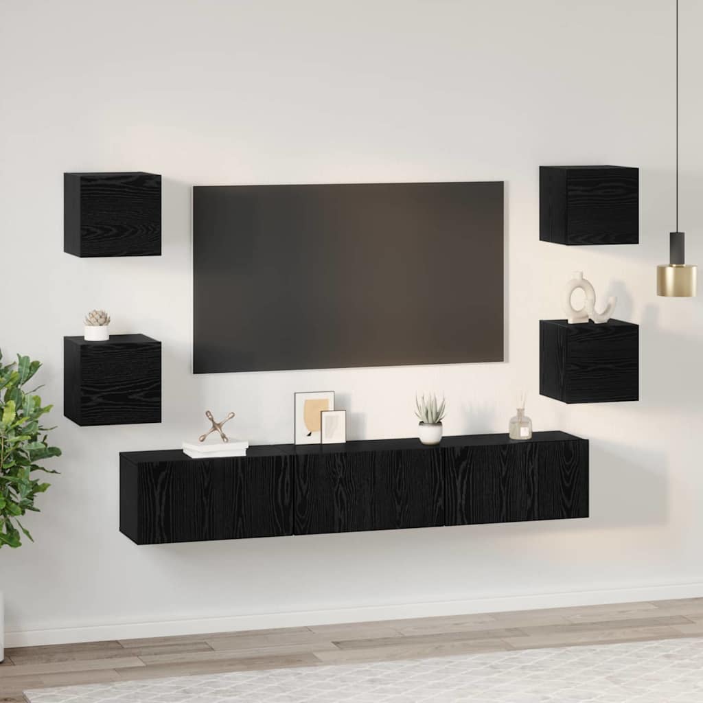 Set mobile TV 7 pcs Rovere Nero Legno multistrato | homemem39