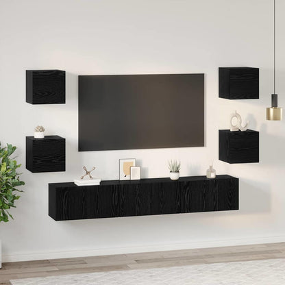 Set mobile TV 7 pcs Rovere Nero Legno multistrato | homemem39