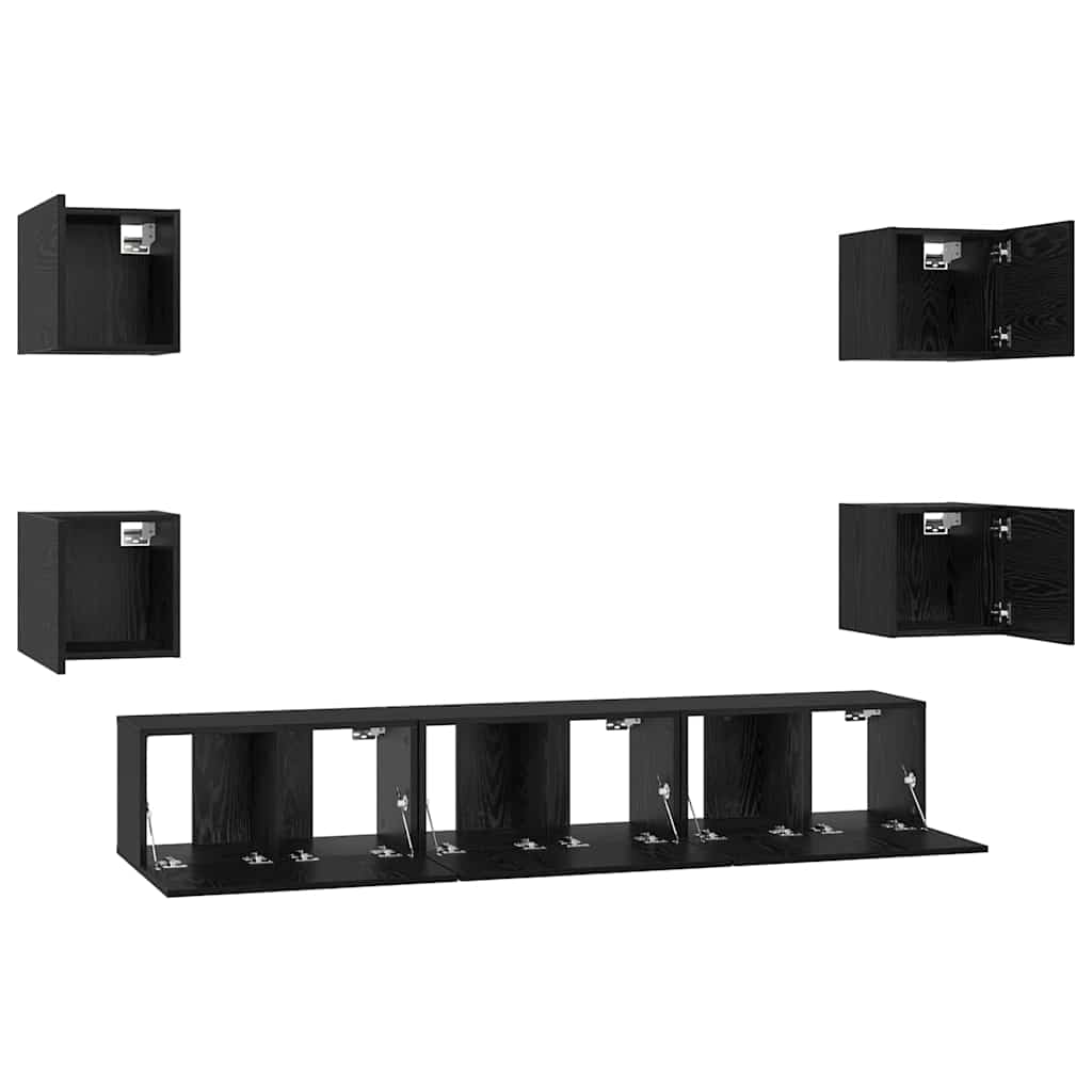 Set mobile TV 7 pcs Rovere Nero Legno multistrato | homemem39