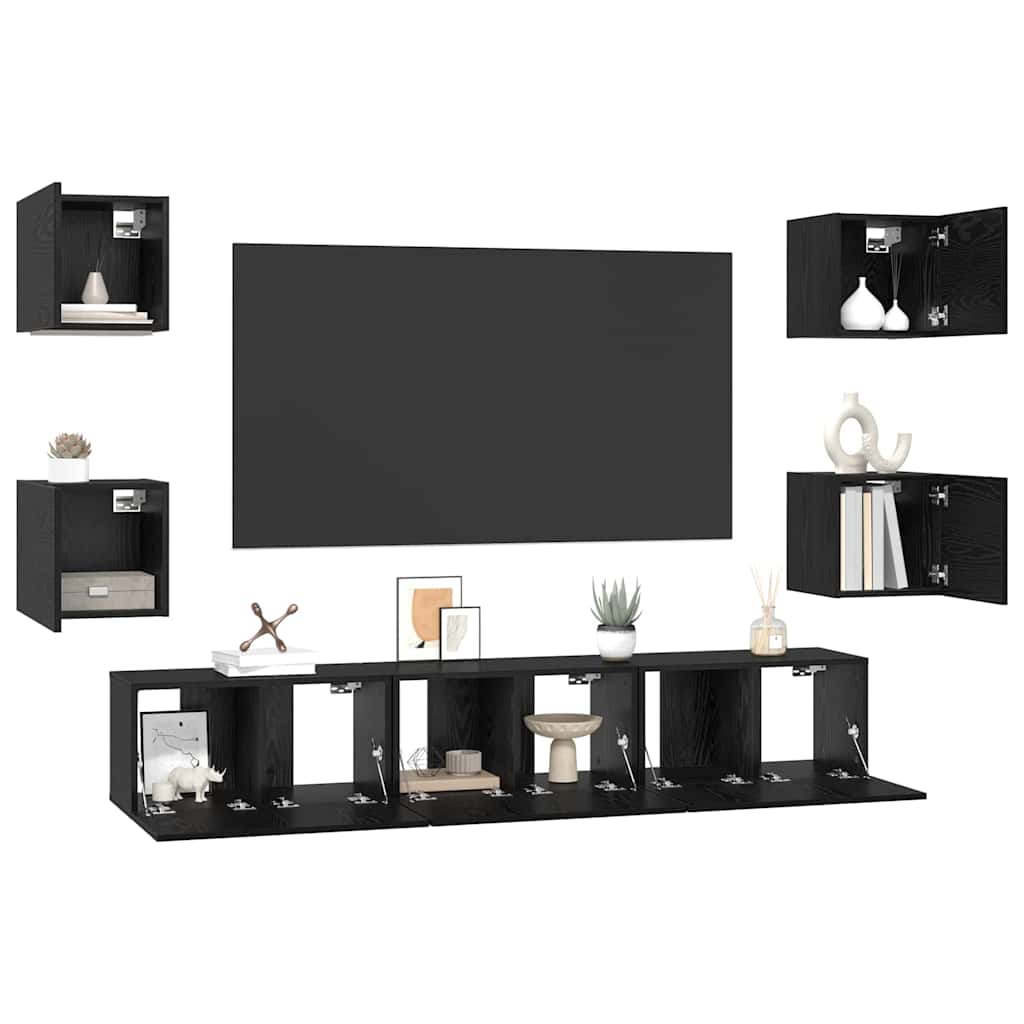 Set mobile TV 7 pcs Rovere Nero Legno multistrato | homemem39