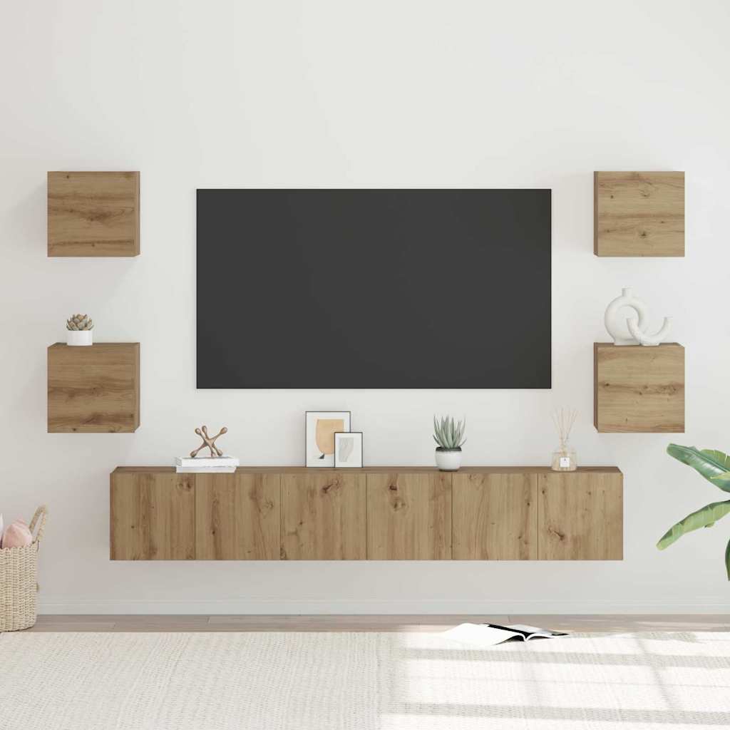 Set mobile TV 7 pz Rovere artigianale Legno ingegnerizzato