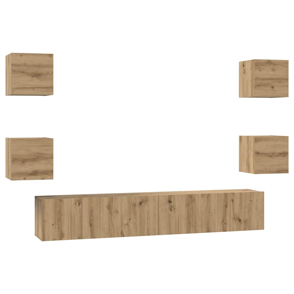 Set mobile TV 7 pz Rovere artigianale Legno ingegnerizzato