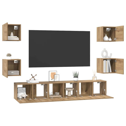 Set mobile TV 7 pz Rovere artigianale Legno ingegnerizzato