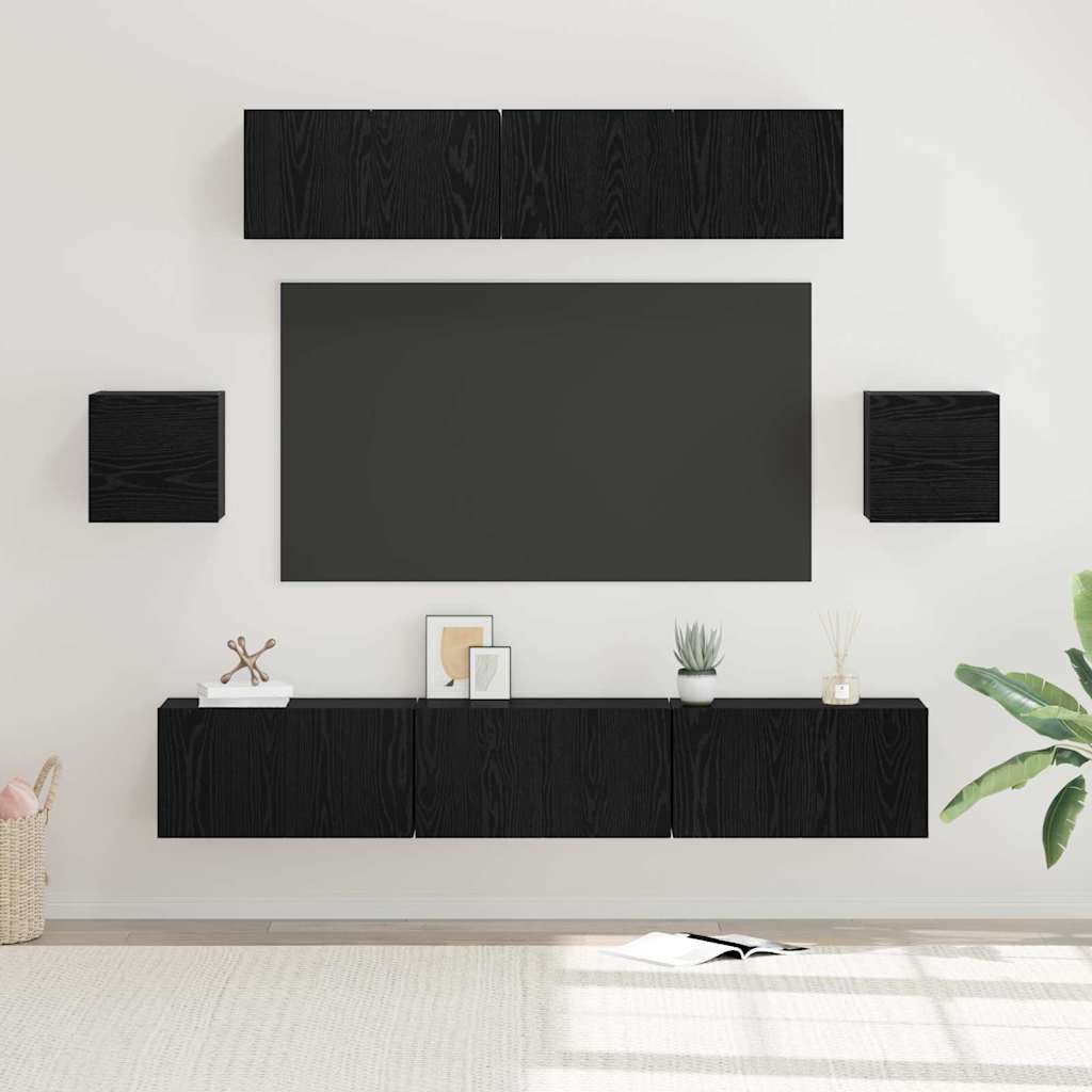 Set mobile TV 7 pcs Rovere Nero Legno multistrato | homemem39