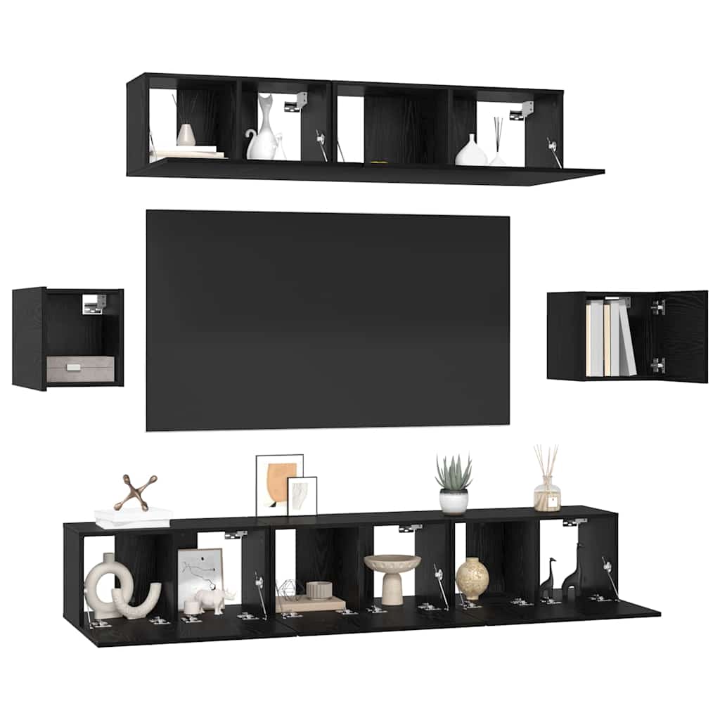 Set mobile TV 7 pcs Rovere Nero Legno multistrato | homemem39