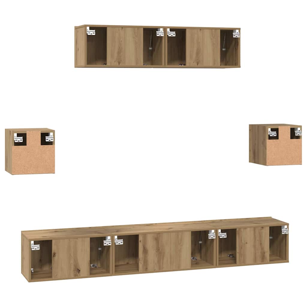 Set mobile TV 7 pz Rovere artigianale Legno ingegnerizzato