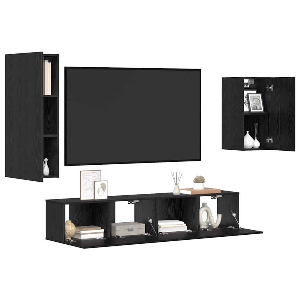 Set mobile TV 4 pcs Rovere nero Legno multistrato