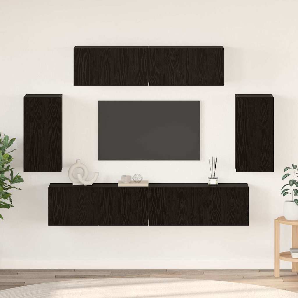 Set Armadi TV 6 pcs Rovere nero 80 x 30 x 30 cm