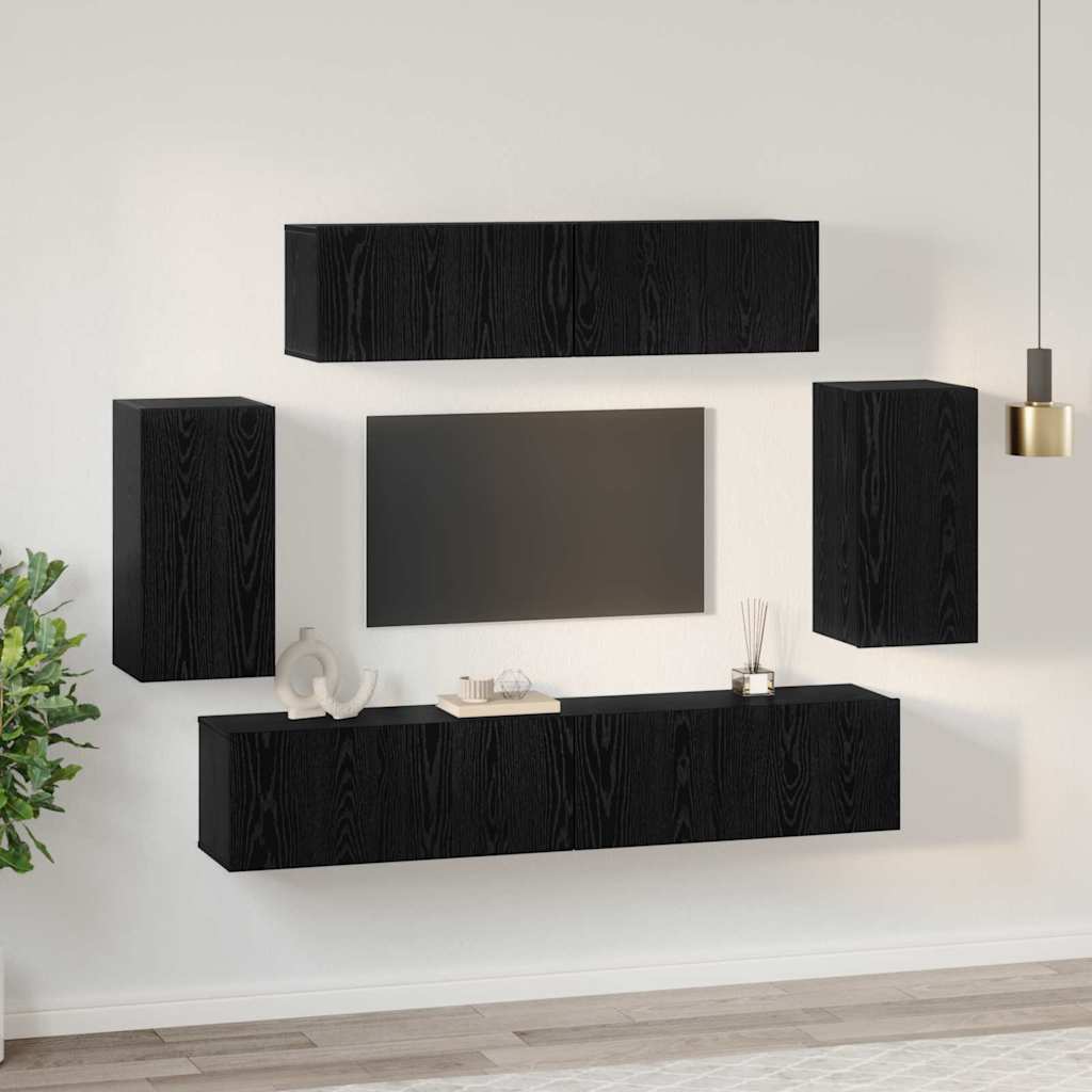 Set Armadi TV 6 pcs Rovere nero 80 x 30 x 30 cm