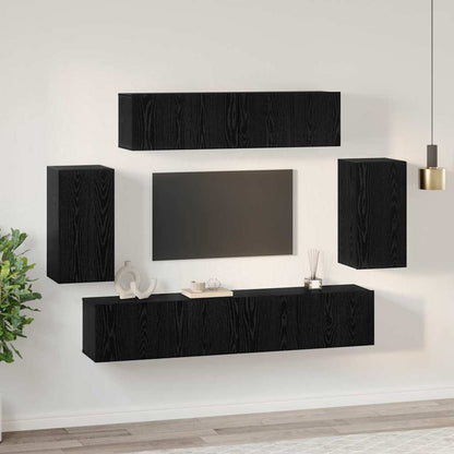 Set Armadi TV 6 pcs Rovere nero 80 x 30 x 30 cm