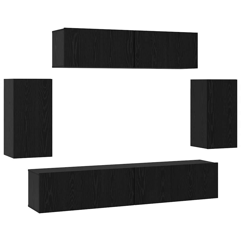 Set Armadi TV 6 pcs Rovere nero 80 x 30 x 30 cm
