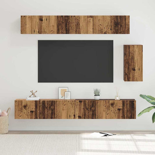 Set mobile TV con cassetto 6 pcs Legno vecchio 100 x 30 x 30 cm
