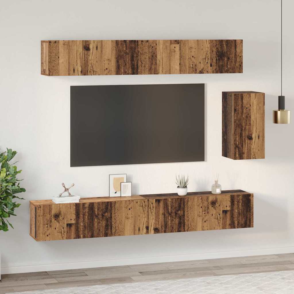 Set mobile TV con cassetto 6 pcs Legno vecchio 100 x 30 x 30 cm