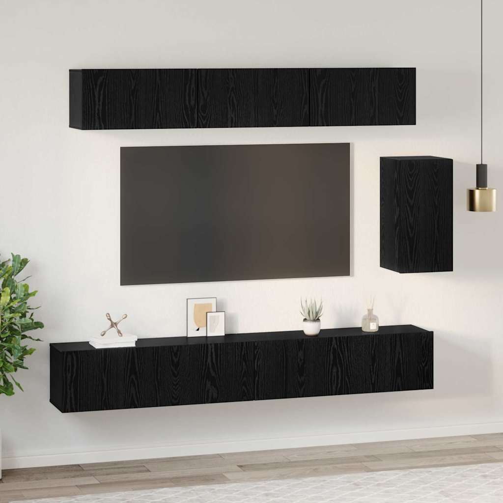 Set mobile TV 6 pcs Rovere nero 100 x 30 x 30 cm