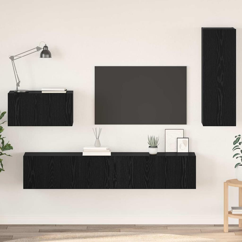 Mobile TV da Parete 4 pcs Rovere nero 200 x 30 x 30 cm