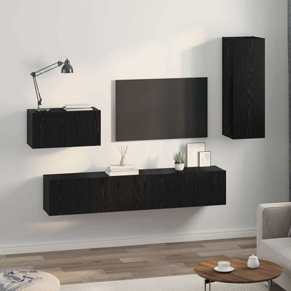 Mobile TV da Parete 4 pcs Rovere nero 200 x 30 x 30 cm