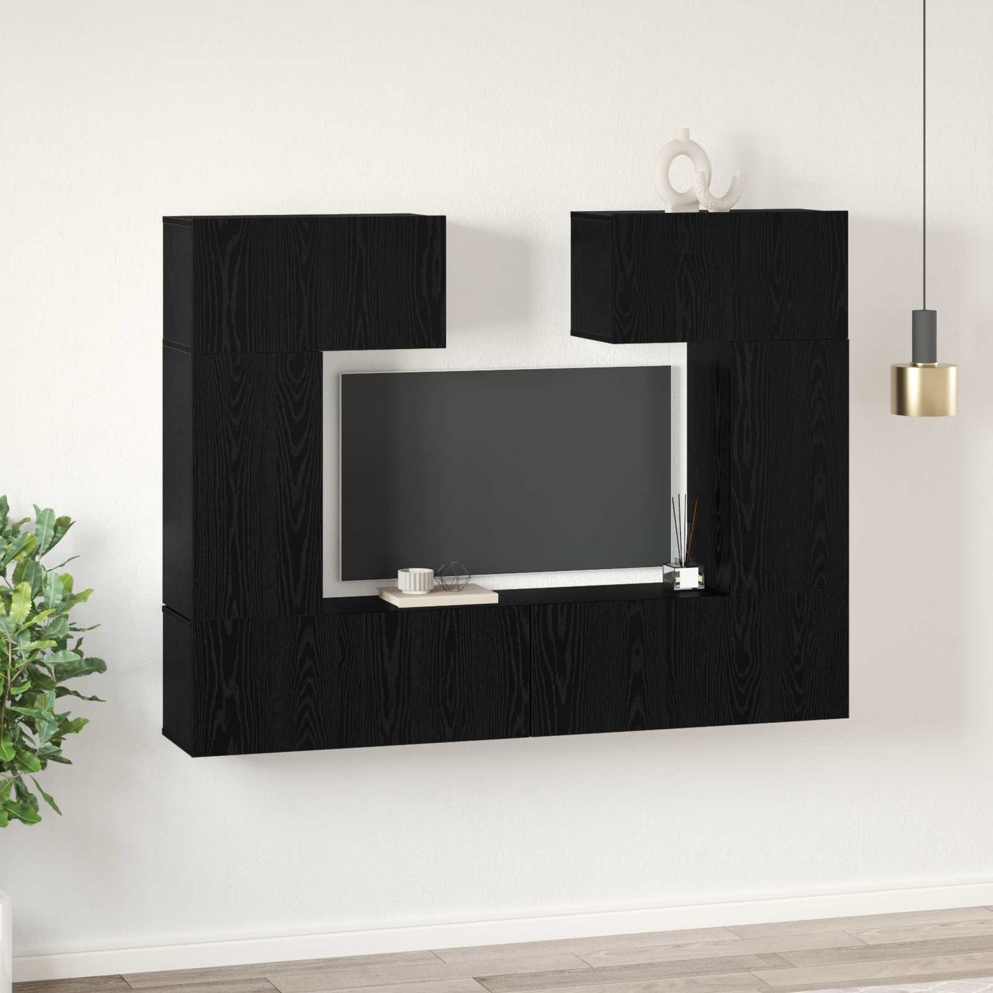 Set mobile TV 6 pcs Rovere nero 80 x 30 x 30 cm