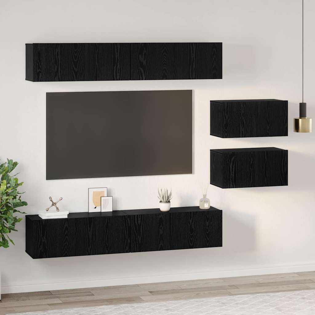 Set mobile TV 6 pcs Rovere nero 80 x 30 x 30 cm