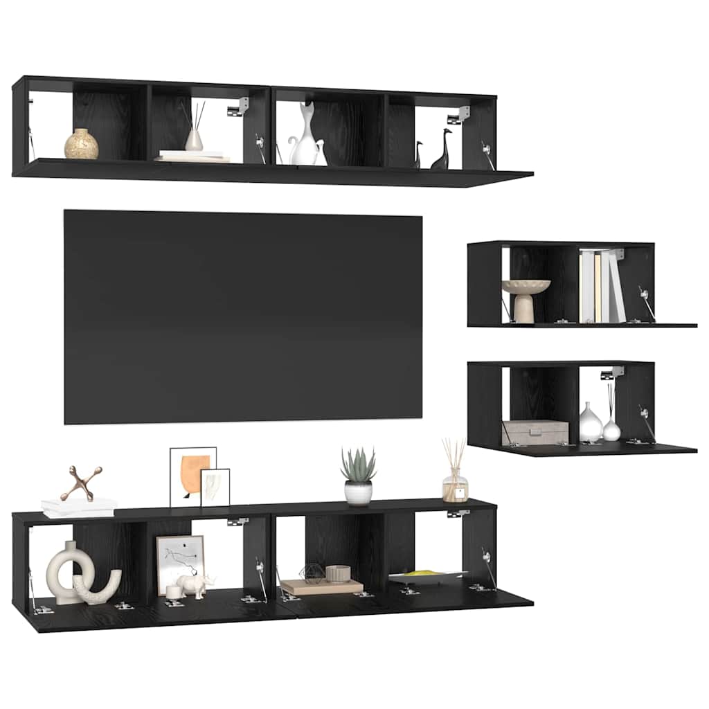 Set mobile TV 6 pcs Rovere nero 80 x 30 x 30 cm