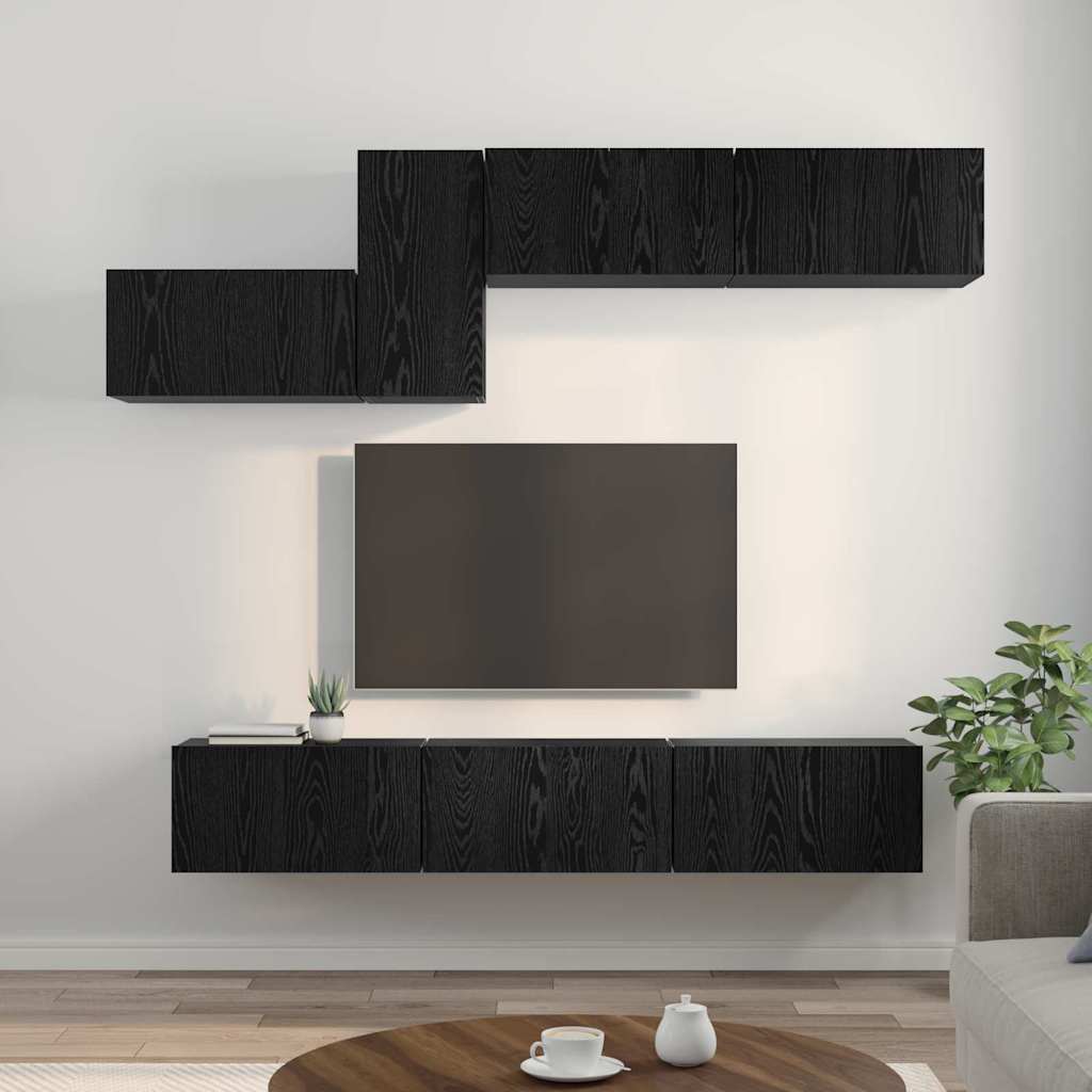 Set mobile TV 7 pcs Rovere nero 60 x 30 x 30 cm