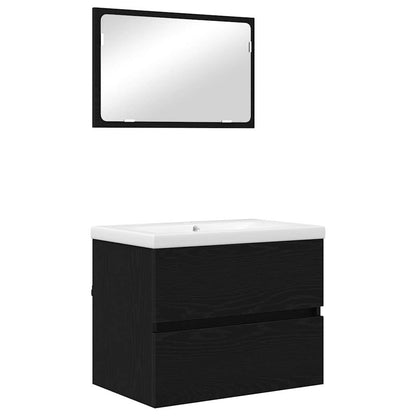 Set di mobili per il bagno 3 pcs Rovere Nero Legno multistrato | homemem39