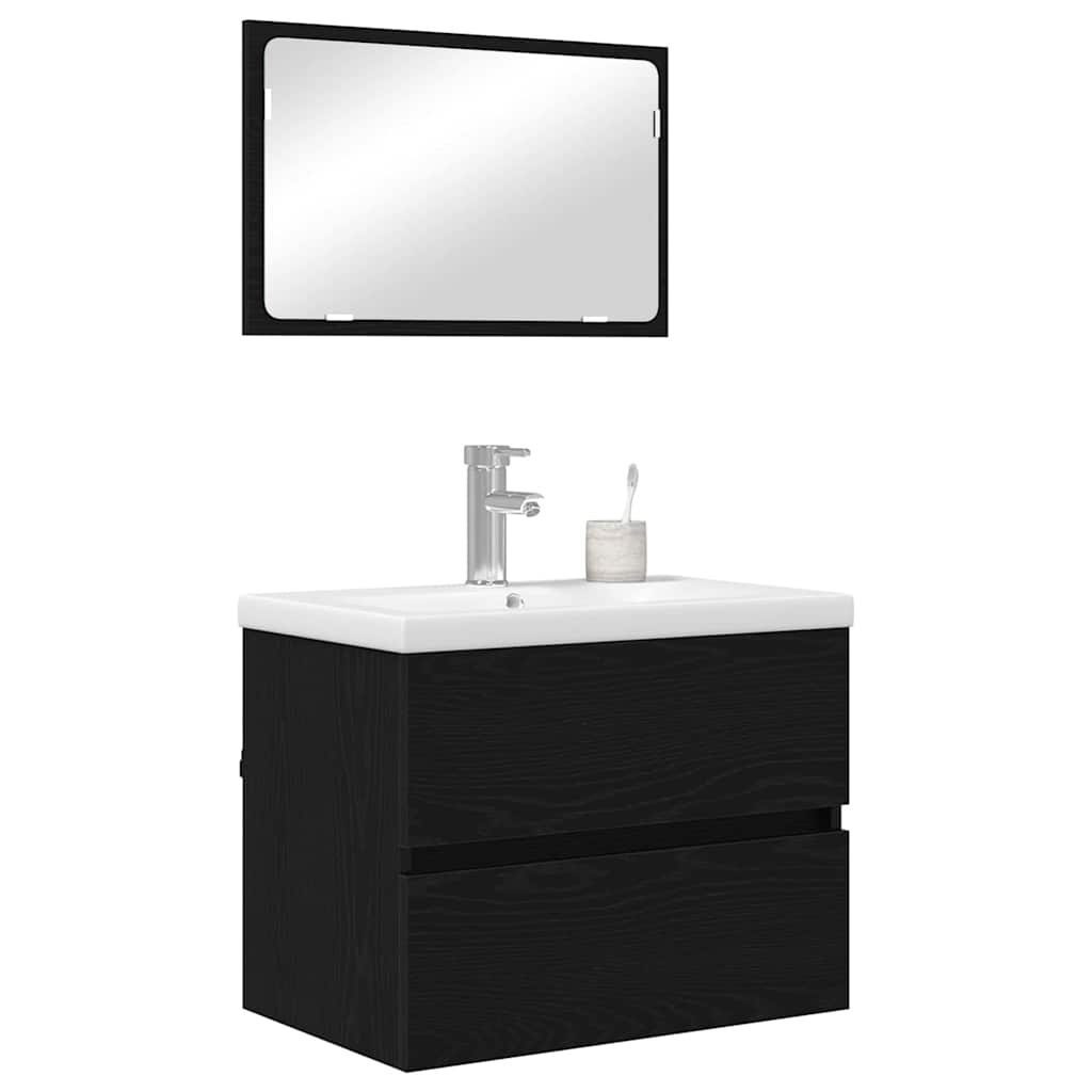 Set di mobili per il bagno 3 pcs Rovere Nero Legno multistrato | homemem39